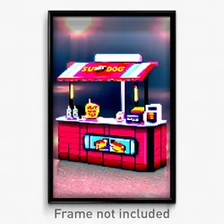 Pixel Art Poster - Superb Hot Dog Stand (8 Bit Psychedelic Video Game Print)