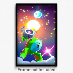 Pixel Art Poster - Adorable Moon Battle (8 Bit Psychedelic Video Game Print)