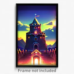 Pixel Art Poster - Upbeat Fortress (8 Bit Psychedelic Trippy Video Game Print)