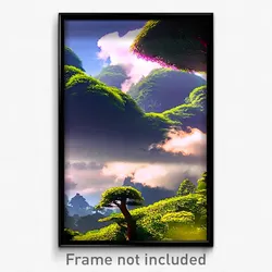 Pixel Art Poster - Awesome Cloud Forest (8 Bit Psychedelic Video Game Print)