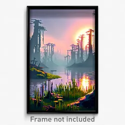 Pixel Art Poster - Advanced Swamp (8 Bit Psychedelic Trippy Video Game Print)