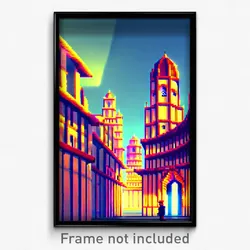 Pixel Art Poster - Animated Architecture (8 Bit Psychedelic Video Game Print)