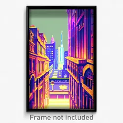 Pixel Art Poster - Fancy City (8 Bit Psychedelic Trippy Weird Video Game Print)