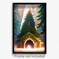 Pixel Art Poster - Evergreen Ark (8 Bit Psychedelic Trippy Video Game Print)