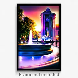 Pixel Art Poster - Adventurous Fountain (8 Bit Psychedelic Video Game Print)