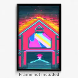 Pixel Art Poster - Glitch Art Warehouse (8 Bit Psychedelic Video Game Print)