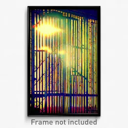 Pixel Art Poster - Wire Frame Door (8 Bit Psychedelic Trippy Video Game Print)