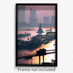 Pixel Art Poster - Shadowy Thai City (8 Bit Psychedelic Trippy Video Game Print)