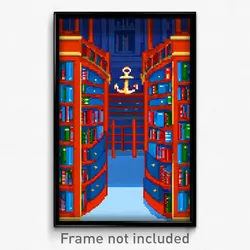 Pixel Art Poster - Nautical Library (8 Bit Psychedelic Trippy Video Game Print)