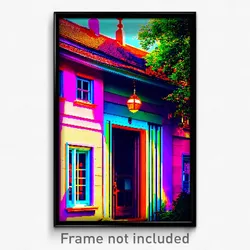Pixel Art Poster - Colorful Parsonage (8 Bit Psychedelic Video Game Print)