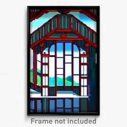 Pixel Art Poster - Beautiful Pavillion (8 Bit Psychedelic Video Game Print)