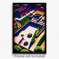 Pixel Art Poster - Whopping Courtyard (8 Bit Psychedelic Video Game Print)