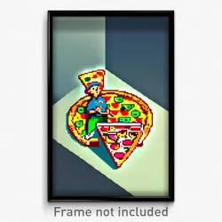 Pixel Art Poster - Animated Pizza (8 Bit Psychedelic Trippy Video Game Print)