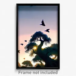 Pixel Art Poster - Flying Trees (8 Bit Psychedelic Trippy Video Game Print)