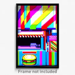 Pixel Art Poster - Multicolored Burger Stand (8 Bit Video Game Print)
