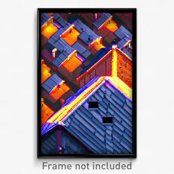 Pixel Art Poster - Virtual Rooftops (8 Bit Psychedelic Trippy Video Game Print)
