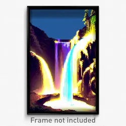 Pixel Art Poster - Cool Waterfall (8 Bit Psychedelic Trippy Video Game Print)