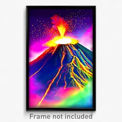 Pixel Art Poster - Multicolored Volcano (8 Bit Psychedelic Video Game Print)