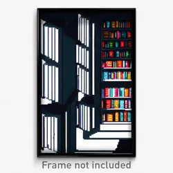 Pixel Art Poster - Shadowy Library (8 Bit Psychedelic Trippy Video Game Print)