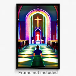 Pixel Art Poster - Lovely Chapel (8 Bit Psychedelic Trippy Video Game Print)