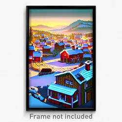 Pixel Art Poster - Cold Village (8 Bit Psychedelic Trippy Video Game Print)