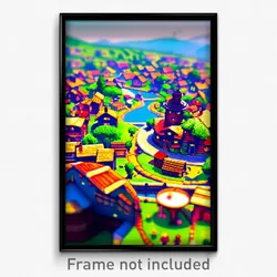 Pixel Art Poster - Buzzing Village (8 Bit Psychedelic Trippy Video Game Print)