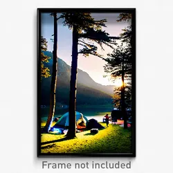 Pixel Art Poster - Beautiful Campsite (8 Bit Psychedelic Video Game Print)