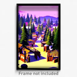 Pixel Art Poster - Evergreen Shantytown (8 Bit Psychedelic Video Game Print)