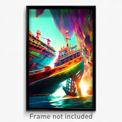 Pixel Art Poster - Vibrant Shipwreck (8 Bit Psychedelic Trippy Video Game Print)