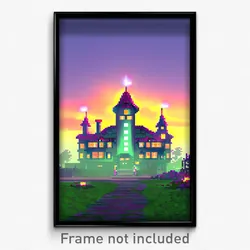 Pixel Art Poster - Smoggy Mansion (8 Bit Psychedelic Trippy Video Game Print)
