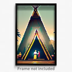 Pixel Art Poster - Bustling Wigwam (8 Bit Psychedelic Trippy Video Game Print)