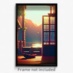 Pixel Art Poster - Warm Retreat (8 Bit Psychedelic Trippy Video Game Print)