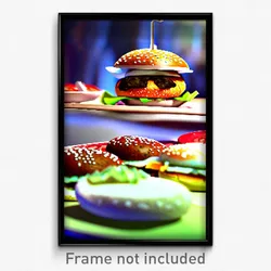 Pixel Art Poster - Bumpy Hamburger (8 Bit Psychedelic Trippy Video Game Print)