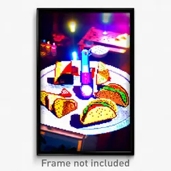 Pixel Art Poster - Vibrating Tacos (8 Bit Psychedelic Trippy Video Game Print)