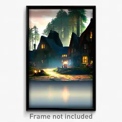 Pixel Art Poster - Monstrous Cottage (8 Bit Psychedelic Trippy Video Game Print)