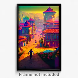 Pixel Art Poster - Velvety Exotic Town (8 Bit Psychedelic Video Game Print)