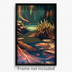 Pixel Art Poster - Bronze Swamp (8 Bit Psychedelic Trippy Video Game Print)