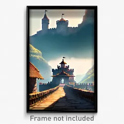 Pixel Art Poster - Haunting Fortress (8 Bit Psychedelic Trippy Video Game Print)