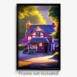 Pixel Art Poster - Humble Cottage (8 Bit Psychedelic Trippy Video Game Print)