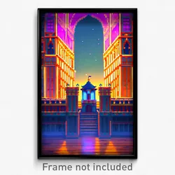 Pixel Art Poster - Nocturnal Palace (8 Bit Psychedelic Trippy Video Game Print)