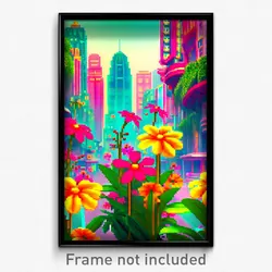 Pixel Art Poster - Flowery Exotic City (8 Bit Psychedelic Video Game Print)