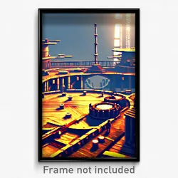 Pixel Art Poster - Circular Shipyard (8 Bit Psychedelic Trippy Video Game Print)