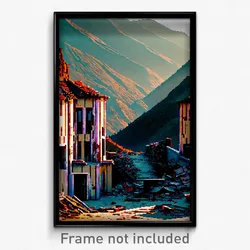 Pixel Art Poster - Mountainous Derelict (8 Bit Psychedelic Video Game Print)