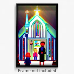 Pixel Art Poster - Silly Church (8 Bit Psychedelic Trippy Video Game Print)