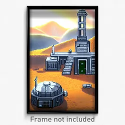 Pixel Art Poster - Silver Outpost (8 Bit Psychedelic Trippy Video Game Print)