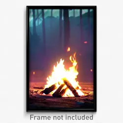 Pixel Art Poster - Dreary Bonfire (8 Bit Psychedelic Trippy Video Game Print)