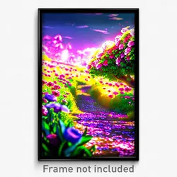 Pixel Art Poster - Flowery Clearing (8 Bit Psychedelic Trippy Video Game Print)