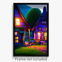 Pixel Art Poster - Quirky Cottage (8 Bit Psychedelic Trippy Video Game Print)