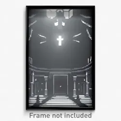Pixel Art Poster - Colorless Dungeon (8 Bit Psychedelic Trippy Video Game Print)