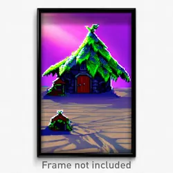Pixel Art Poster - Monstrous Hut (8 Bit Psychedelic Trippy Video Game Print)